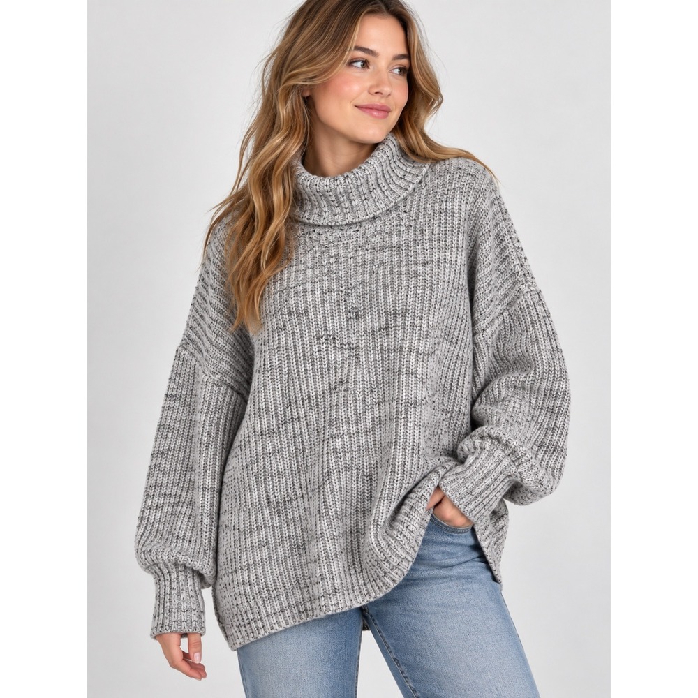OFFLINE by Aerie Gray Marled Comfy Cotton Oversized Turtleneck Sweater Large